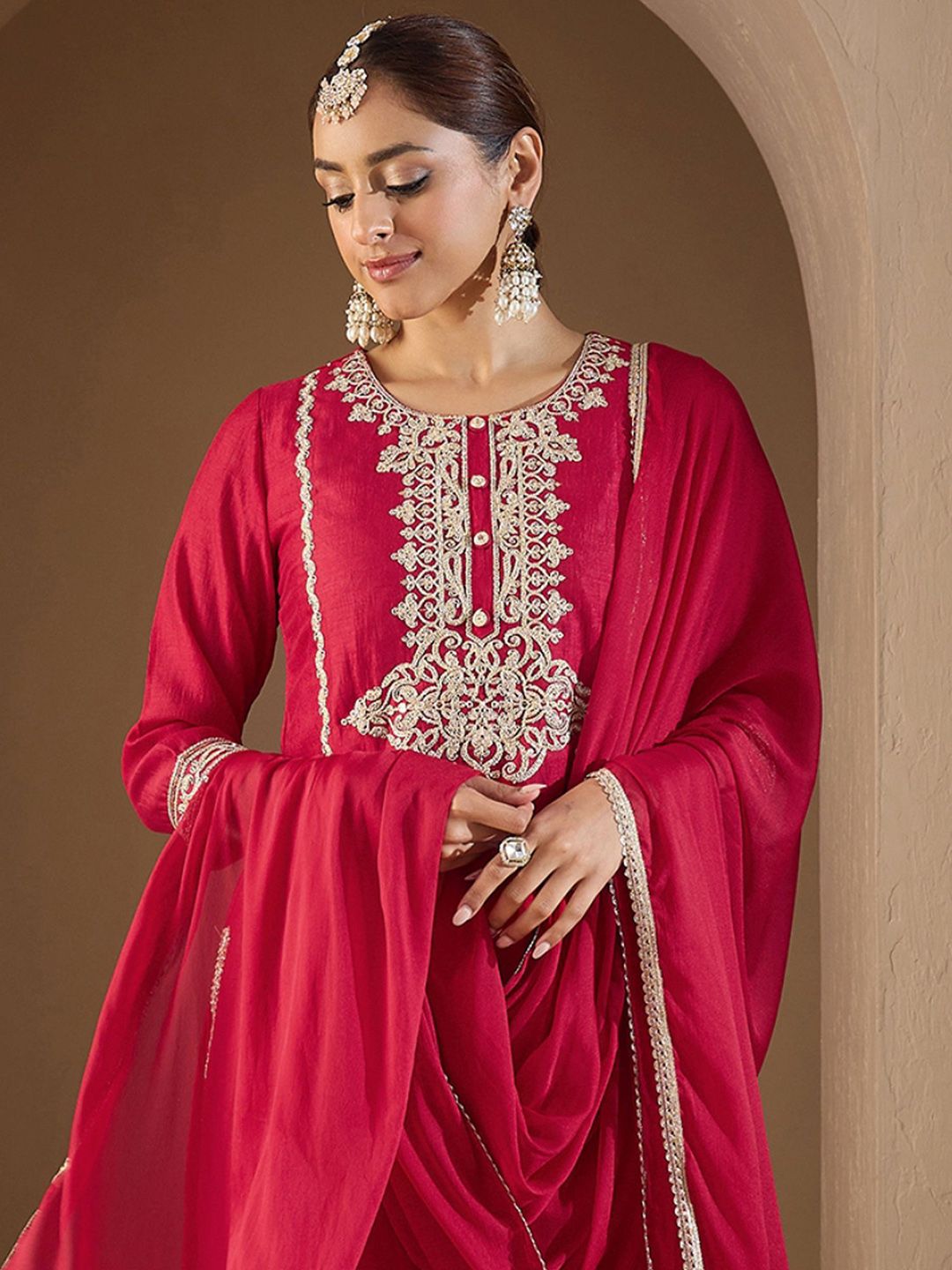 Women Paisley Yoke Design Regular Kurta with Trousers & With Dupatta