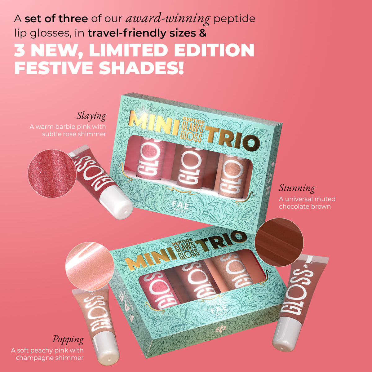 FAE Beauty Mini Peptide Lip Gloss Trio - Festive Edition