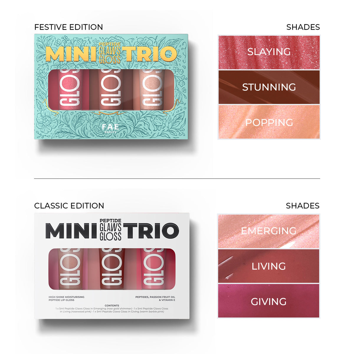 FAE Beauty Mini Peptide Lip Gloss Trio - Festive Edition