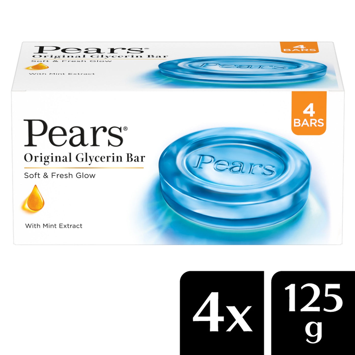 Pears Soft and Fresh Soap Bar Glycerin and Mint Body Soaps - Pack of 4