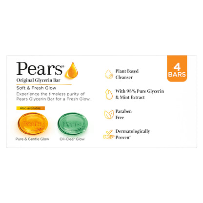 Pears Soft and Fresh Soap Bar Glycerin and Mint Body Soaps - Pack of 4