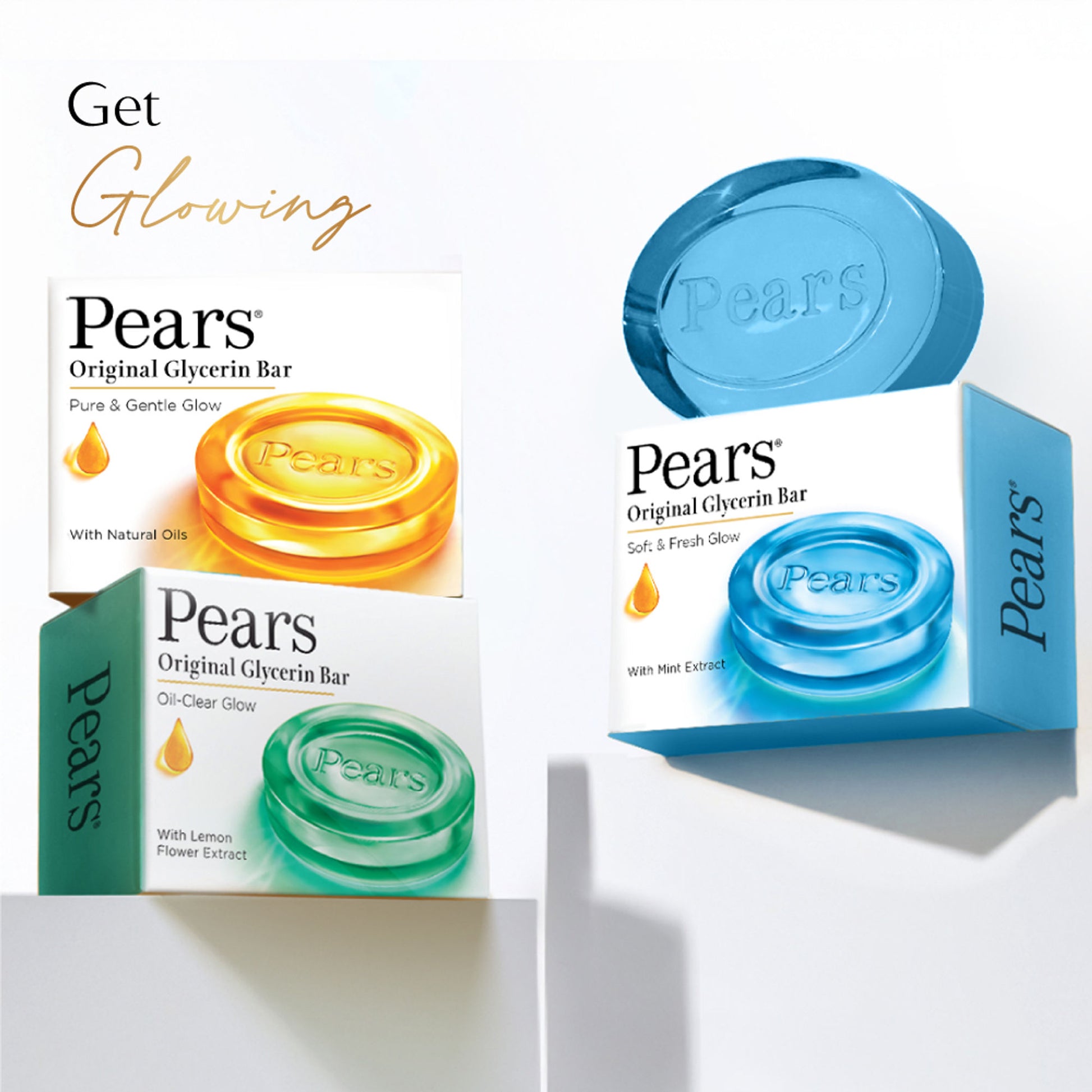 Pears Soft and Fresh Soap Bar Glycerin and Mint Body Soaps - Pack of 4