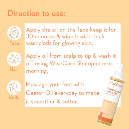 WishCare 100% Pure Cold Pressed Castor Oil For Hair & Skin-Strengthens Hair Roots-Moisturizes Skin