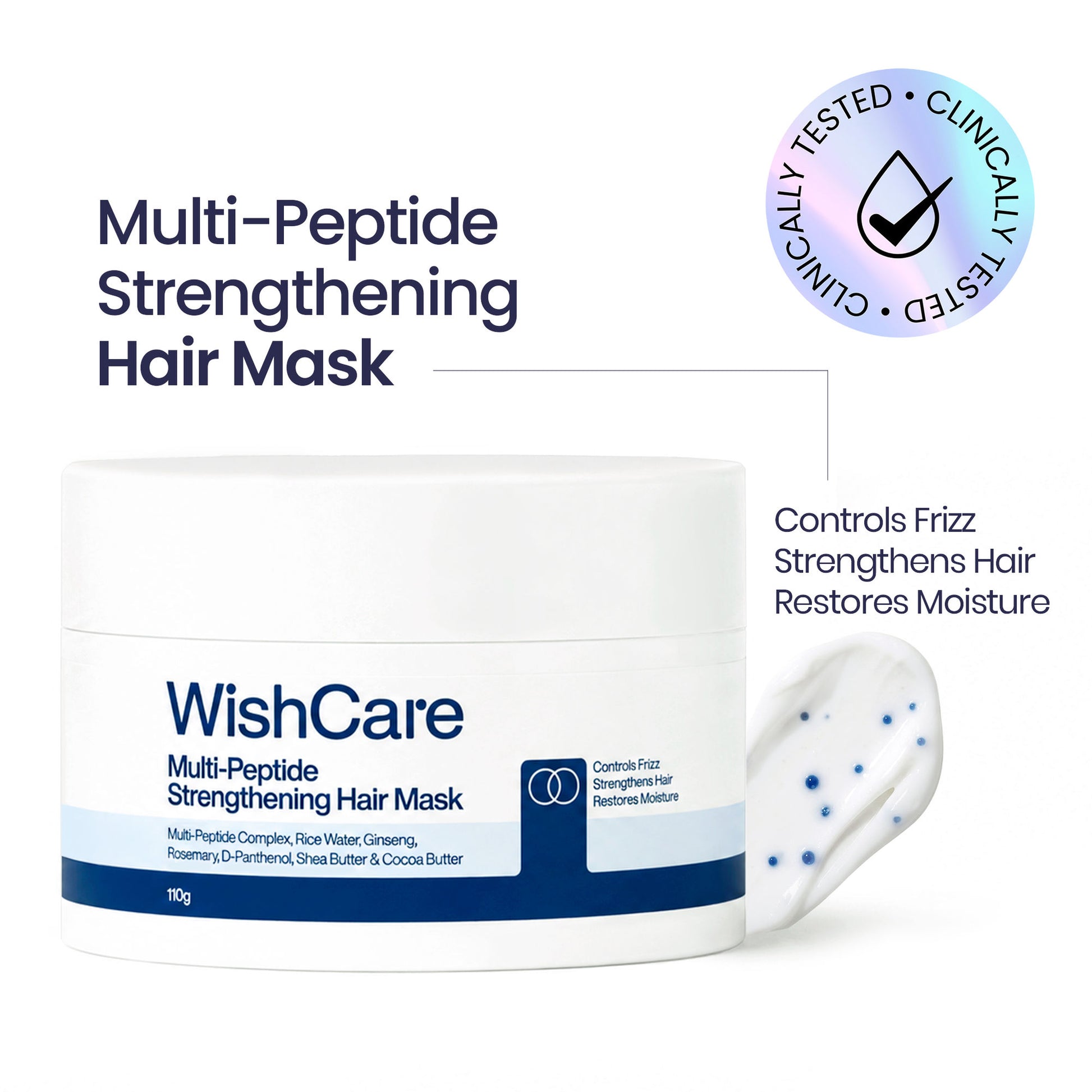 WishCare Multi-Peptide Strengthening Hair Mask for Dry & Damaged Hair - Reduces Frizz & Hairfall
