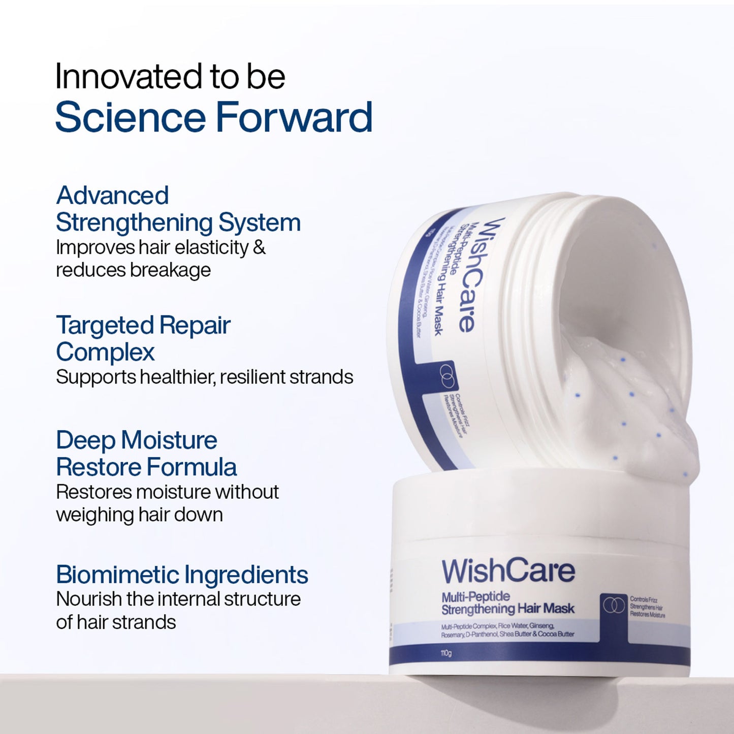 WishCare Multi-Peptide Strengthening Hair Mask for Dry & Damaged Hair - Reduces Frizz & Hairfall