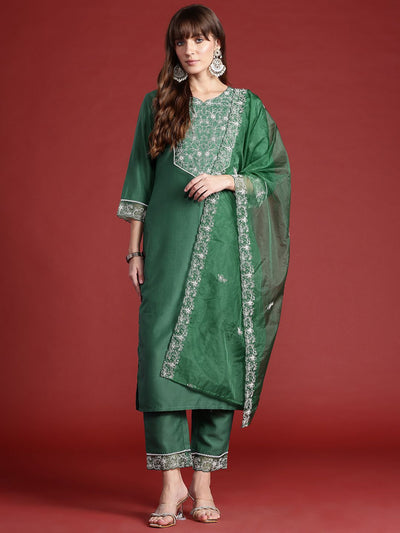 Dhiyona IE Ethnic Motifs Embroidered Aari Work Kurta with Trousers & Dupatta