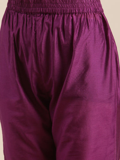 Indyancart VA Women Purple Ethnic Motifs Woven Design Kurta With Palazzos & Dupatta