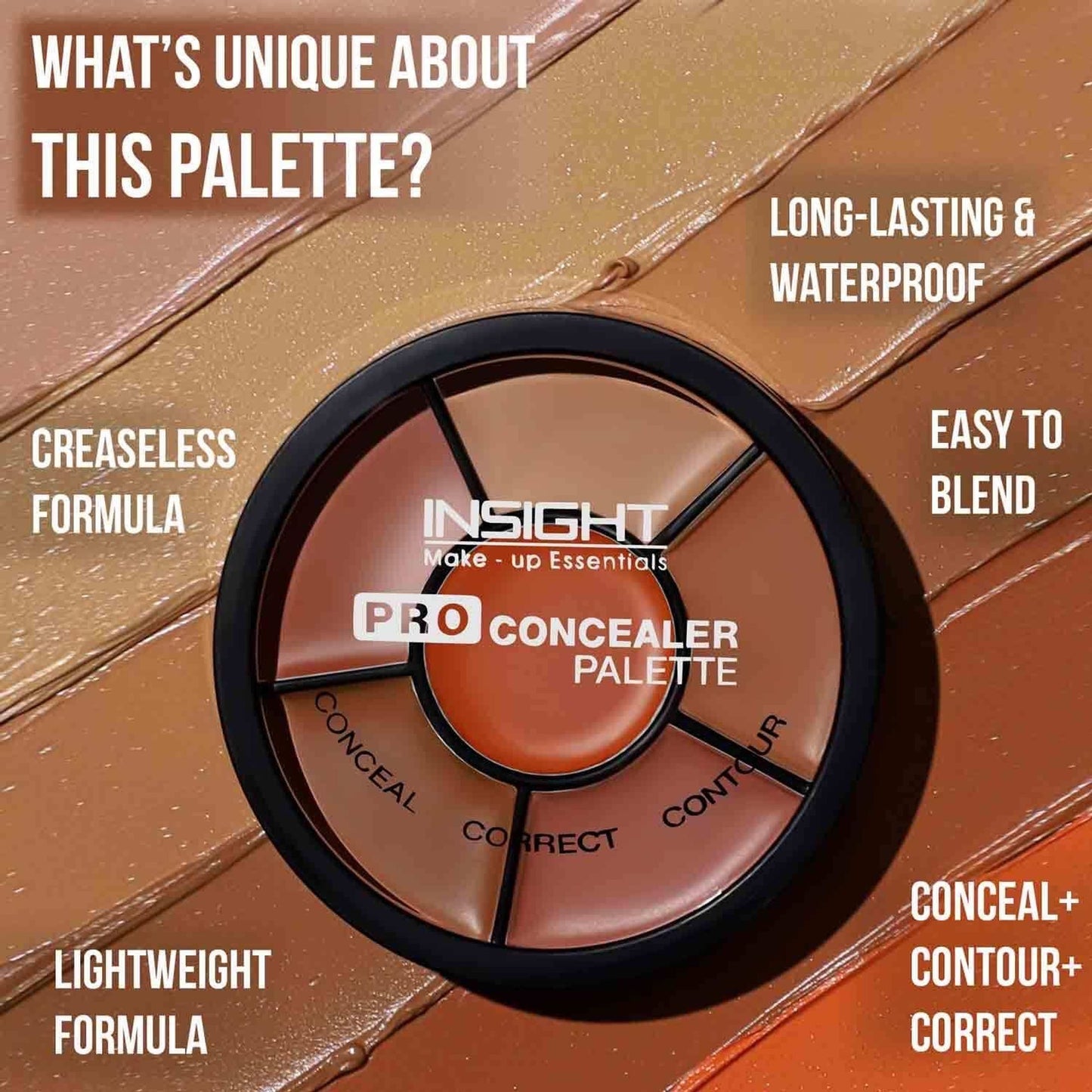 Insight Cosmetics Pro Concealer Palette, 3 In 1 Conceal,Contour & Correct, Long Lasting & Waterproof - Concealer
