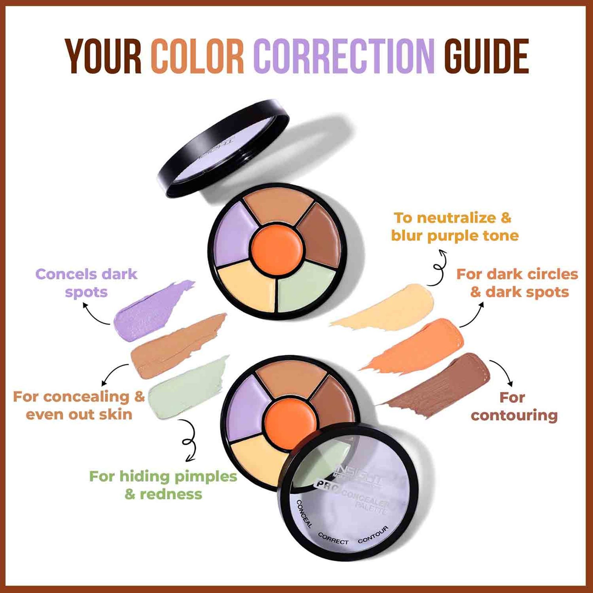 Insight Cosmetics Pro Concealer Palette, 3 In 1 Conceal,Contour & Correct, Long Lasting & Waterproof - Concealer