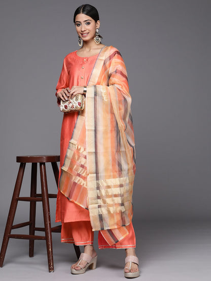 Floral Printed Sequinned Pure Cotton Kurta with Palazzos & With Dupatta