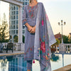 Indyancart IE Grey Floral Embroidered Thread Work Pure Cotton Kurta with Trousers & Dupatta