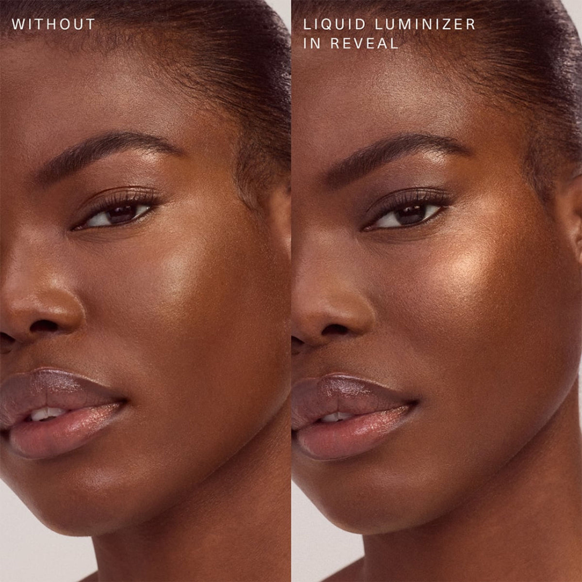 Rare Beauty Positive Light Liquid Luminizer in Reveal, a shiny liquid highlighter with a smooth application and radiant glow.