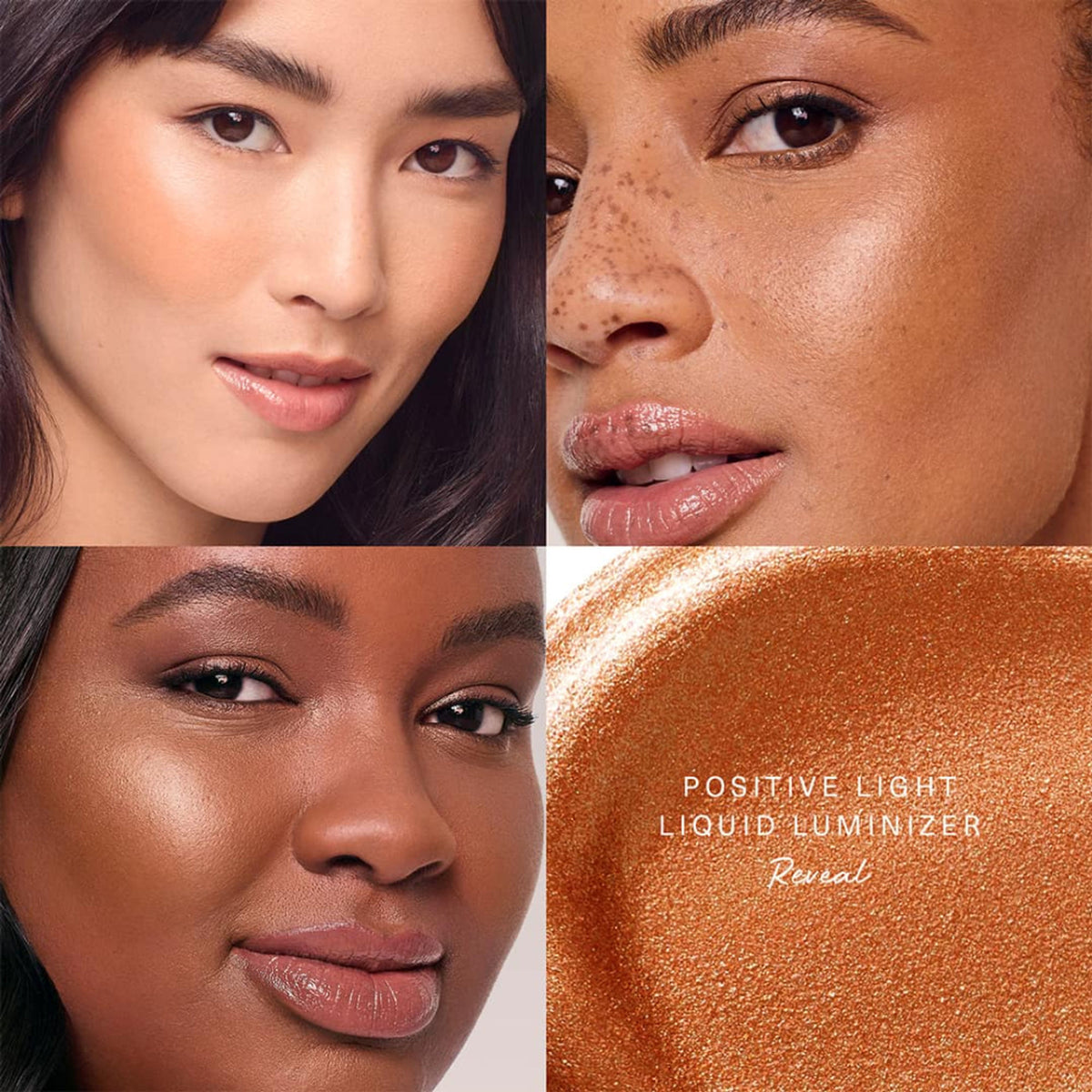 Rare Beauty Positive Light Liquid Luminizer in Reveal, a radiant liquid highlighter with a sleek bottle and illuminating finish.