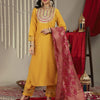 Dhiyona VA Women'sMustard Yellow Ethnic Motifs Embroidered Kurta with Palazzos & With Dupatta