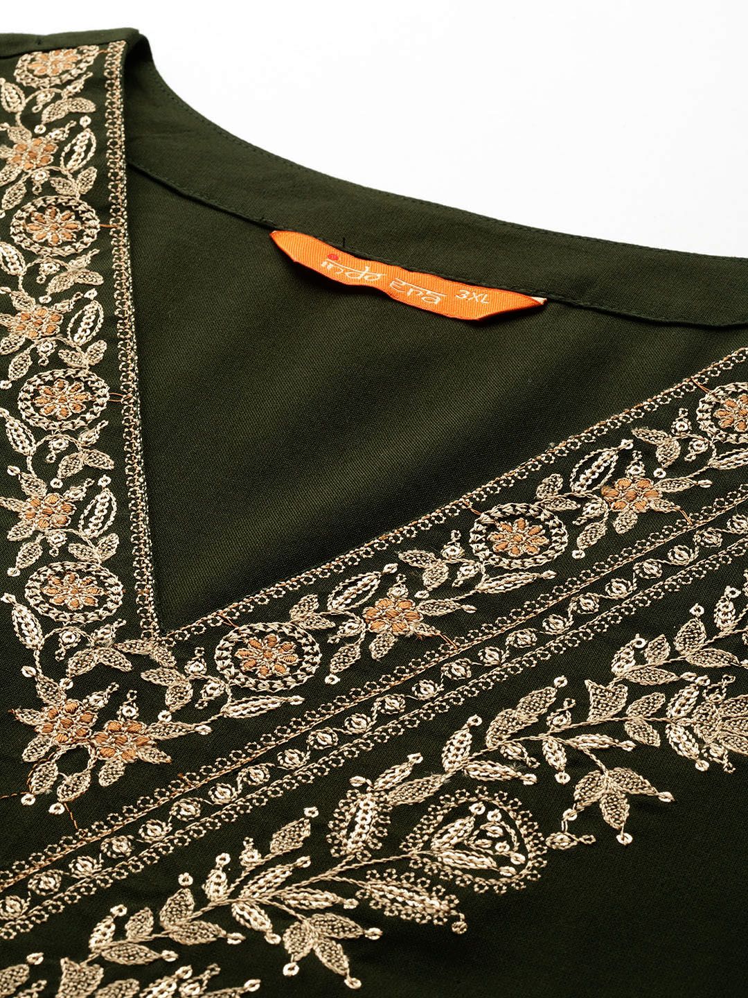 Indyancart IE Plus Size Floral Embroidered Kurta with Salwar & With Dupatta