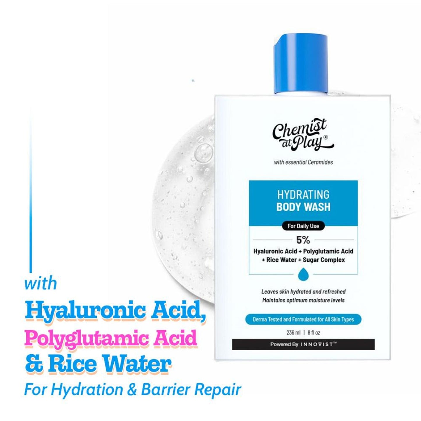 Chemist at Play Hyaluronic Acid Hydrating Body Wash, Best for Moisturization & Barrier Repair
