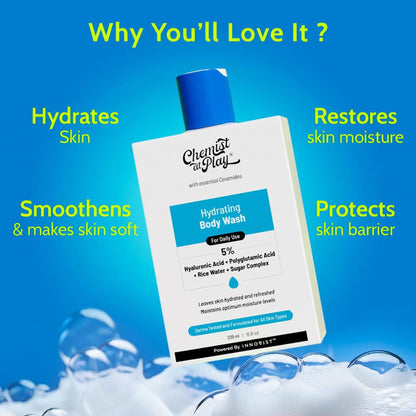 Chemist at Play Hyaluronic Acid Hydrating Body Wash, Best for Moisturization & Barrier Repair