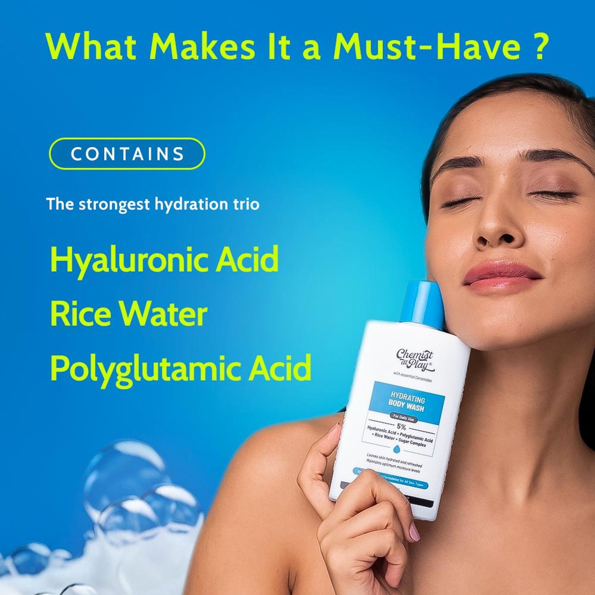 Chemist at Play Hyaluronic Acid Hydrating Body Wash, Best for Moisturization & Barrier Repair