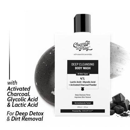 Chemist at Play Deep Cleansing Body Wash, Glycolic Acid & Charcoal Cleanse Pores,Detox & Control Oil