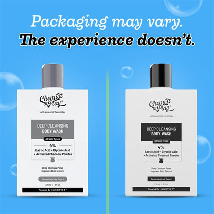 Chemist at Play Deep Cleansing Body Wash, Glycolic Acid & Charcoal Cleanse Pores,Detox & Control Oil