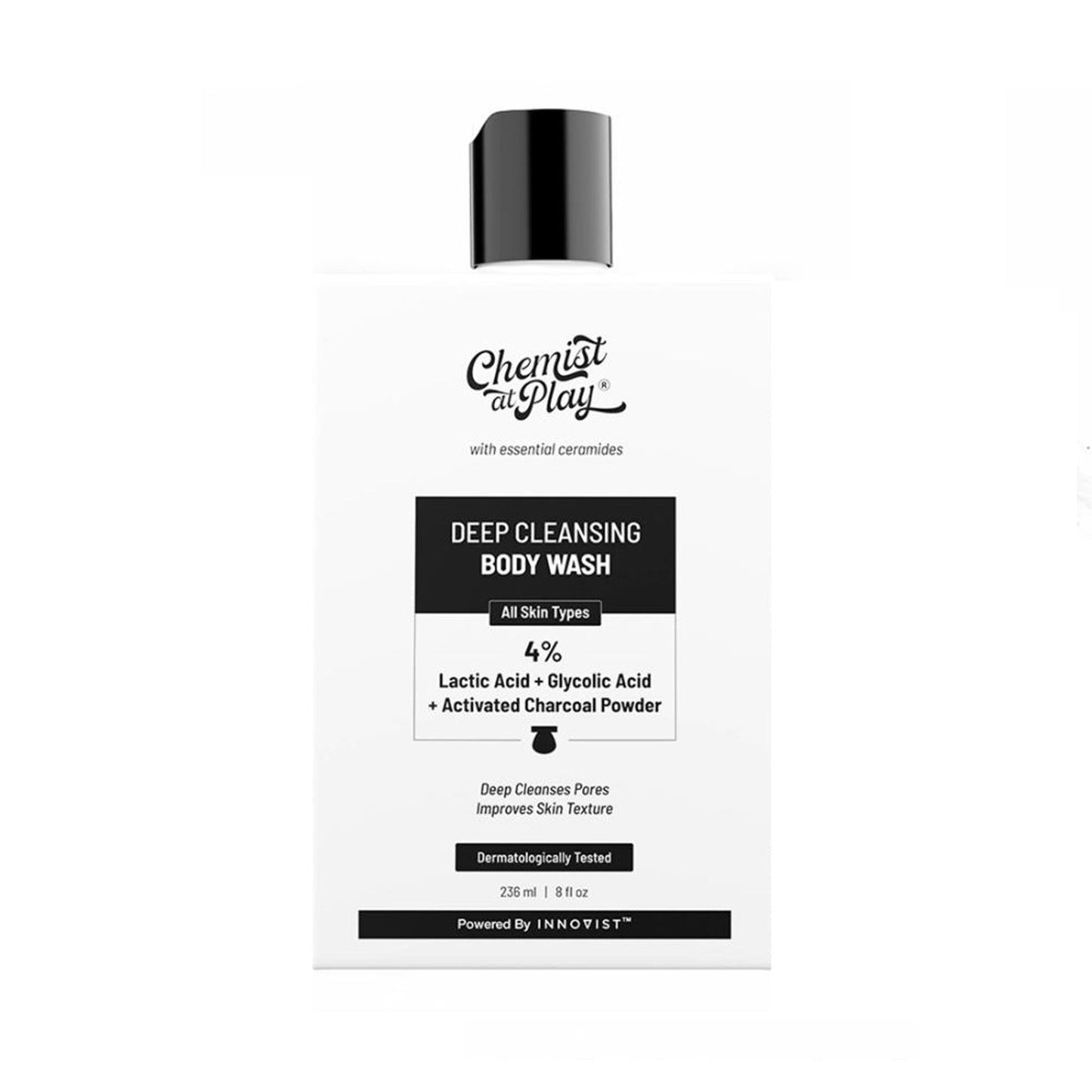 Chemist at Play Deep Cleansing Body Wash, Glycolic Acid & Charcoal Cleanse Pores,Detox & Control Oil