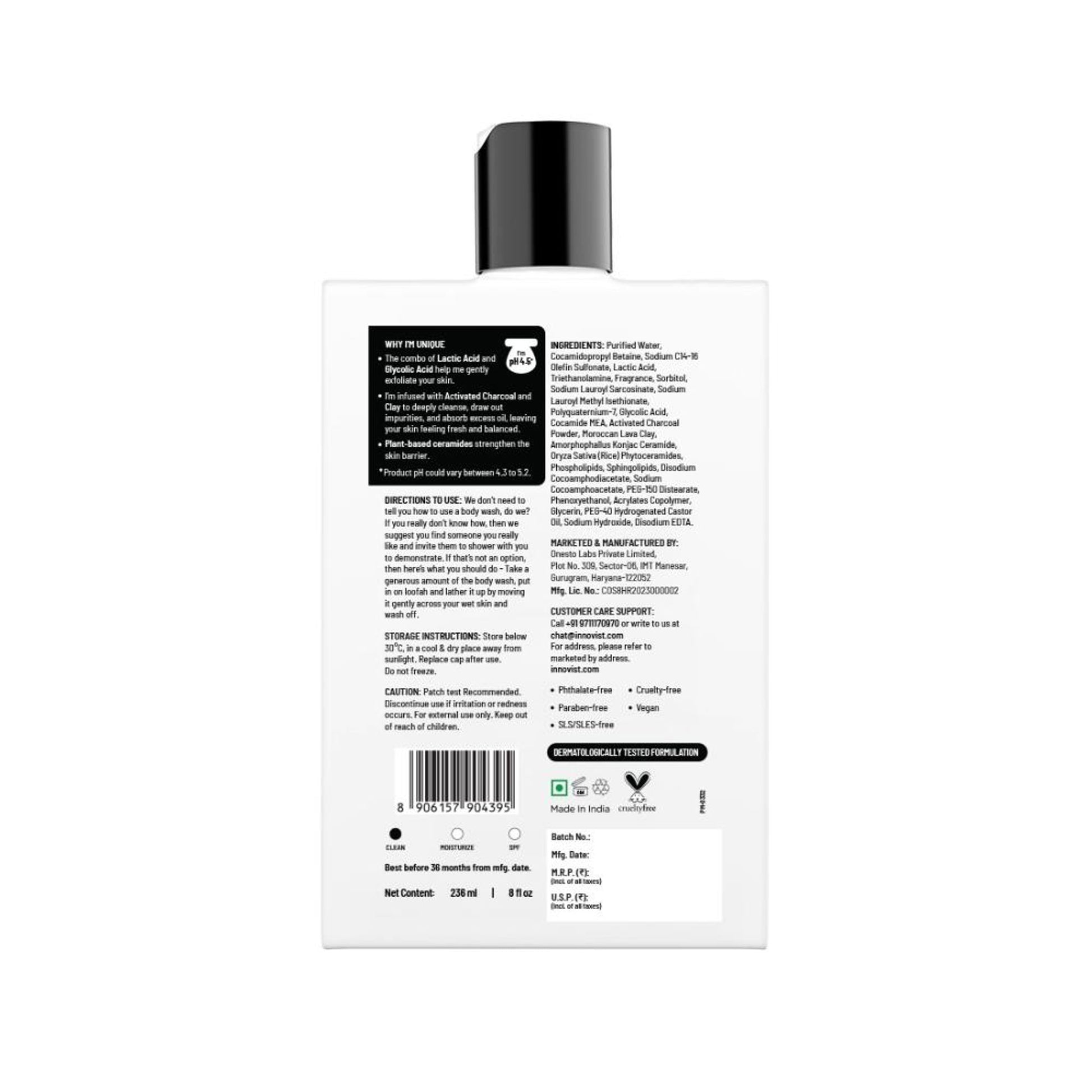 Chemist at Play Deep Cleansing Body Wash, Glycolic Acid & Charcoal Cleanse Pores,Detox & Control Oil