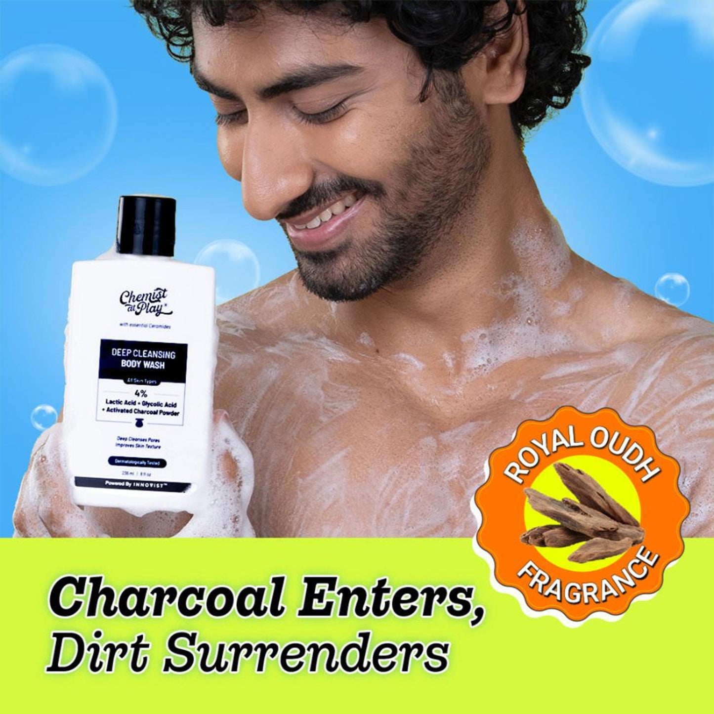 Chemist at Play Deep Cleansing Body Wash, Glycolic Acid & Charcoal Cleanse Pores,Detox & Control Oil
