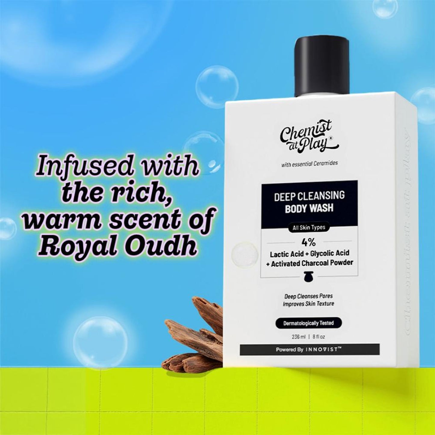 Chemist at Play Deep Cleansing Body Wash, Glycolic Acid & Charcoal Cleanse Pores,Detox & Control Oil