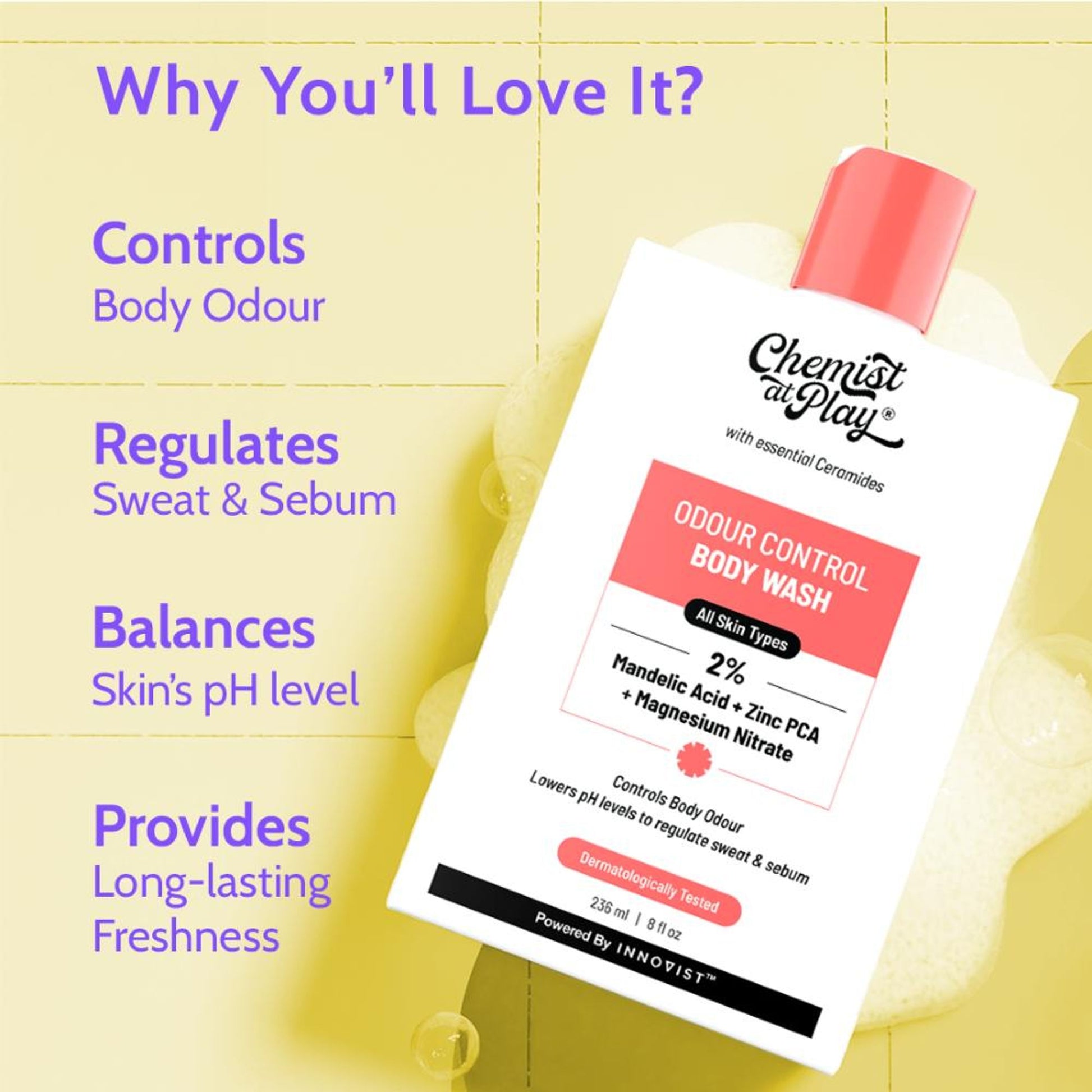 Chemist at Play Odour Control Body Wash, Magnesium Nitrate & Zinc Control Body Odour & Balance pH
