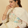 Dhiyona IE Women Floral Embroidered Cotton Kurta with Trousers & Dupatta