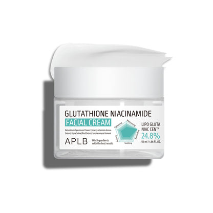 APLB Glutathione and Niacinamide Facial Cream jar showing the product label and packaging for brightening skincare.
