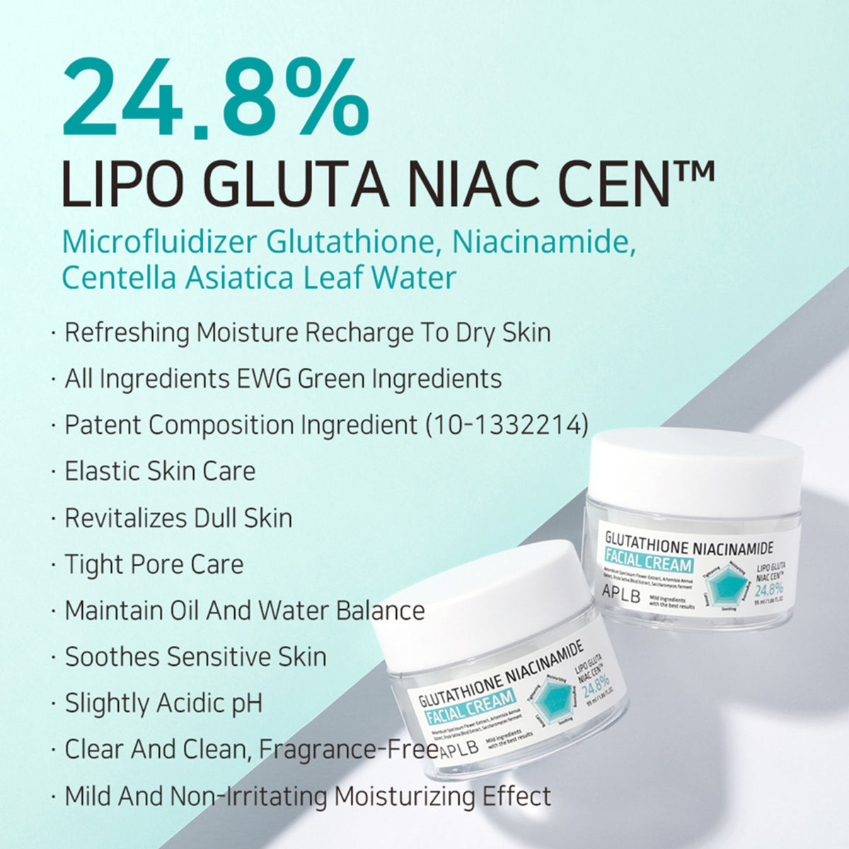 APLB Glutathione and Niacinamide Facial Cream jar with white and silver packaging, smooth cream visible inside.