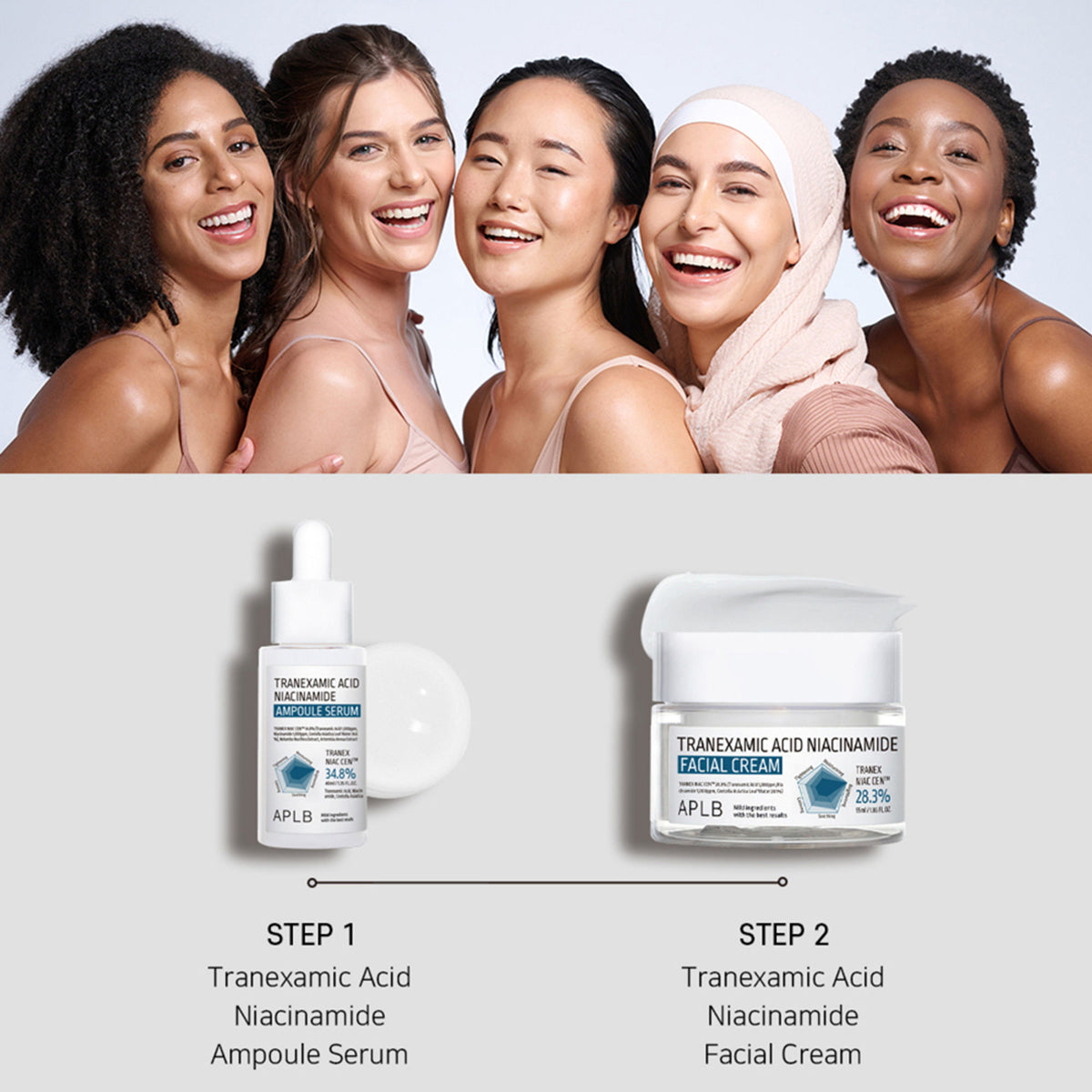 APLB Tranexamic Acid Niacinamide Ampoule Serum bottle with dropper for skin brightening and clarity.