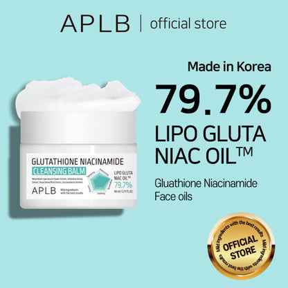 APLB Glutathione Niacinamide Cleansing Balm in a jar with a smooth, creamy texture and a clean, minimalist packaging design.