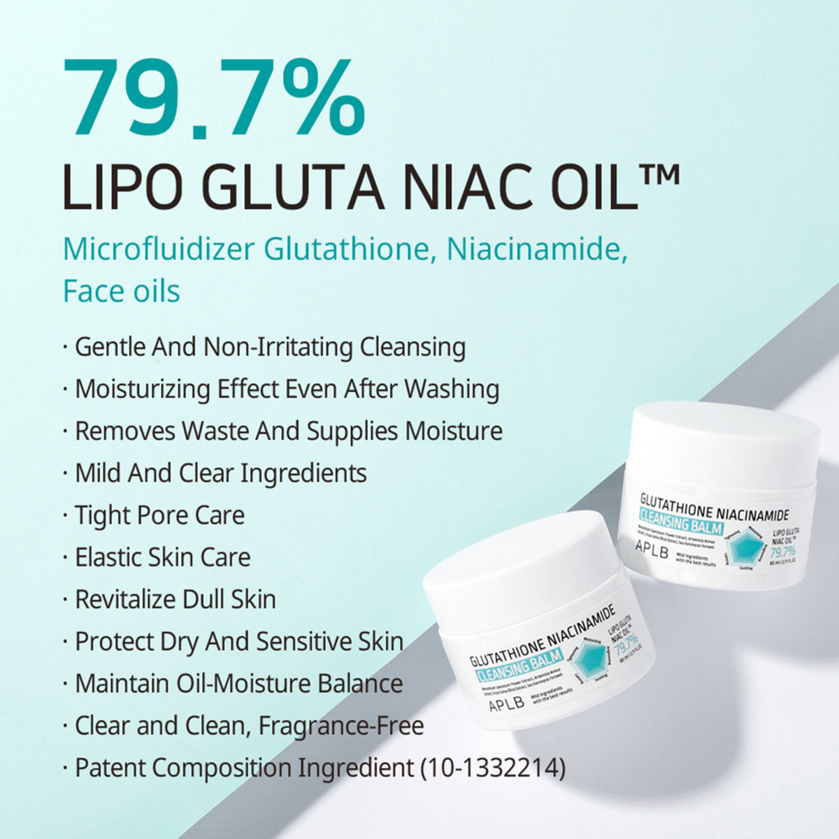 APLB Glutathione Niacinamide Cleansing Balm in a jar with a smooth, creamy texture and a clean, white appearance.