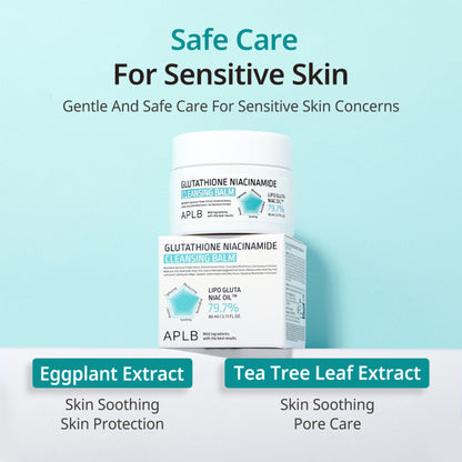 APLB Glutathione Niacinamide Cleansing Balm in a jar, showcasing its smooth, creamy texture for gentle facial cleansing.