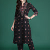 Dhiyona IE Ethnic Motifs Printed Beads & Stones Pure Cotton Kurta with Trousers
