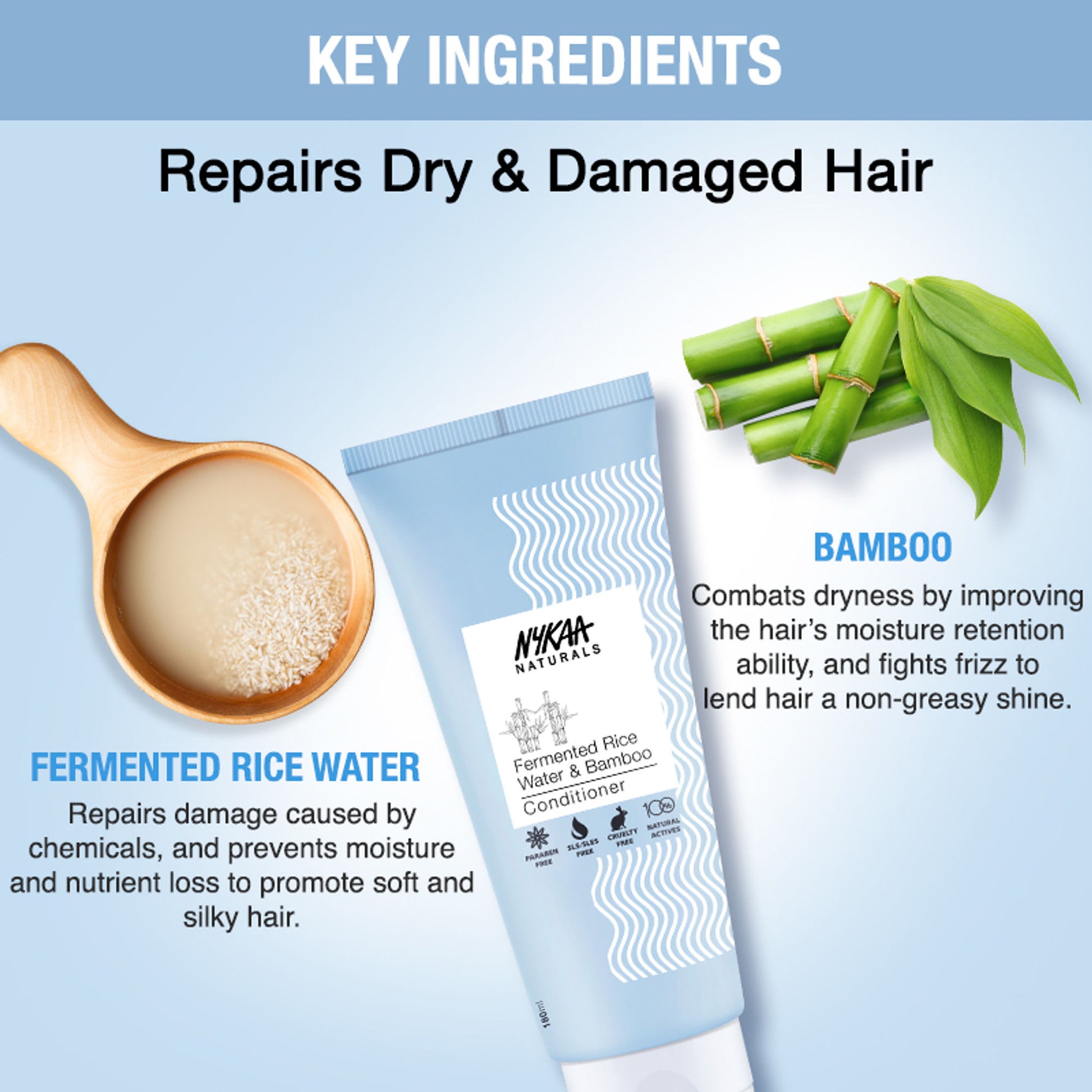 Nykaa Naturals Fermented Rice Water & Hyaluronic Acid Sulphate-Free Conditioner for Frizz-Free Hair - Fermented Rice Water And Bamboo