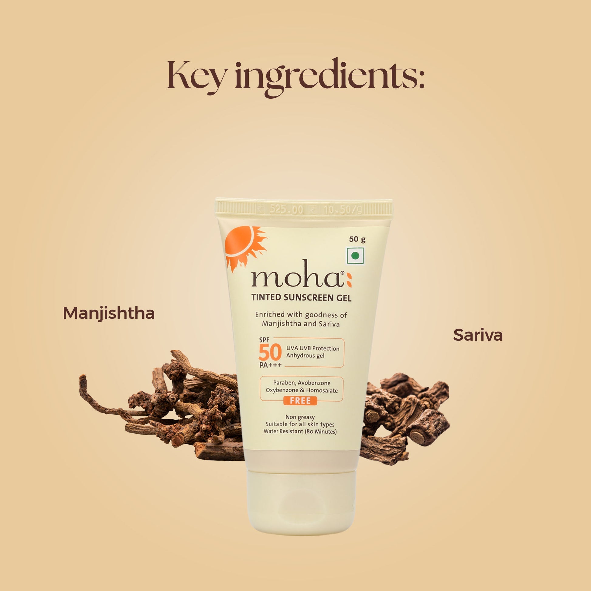 Moha Tinted Sunscreen Gel SPF 50 +++ Protect And Illuminate Skin With Manjishtha And Sariva