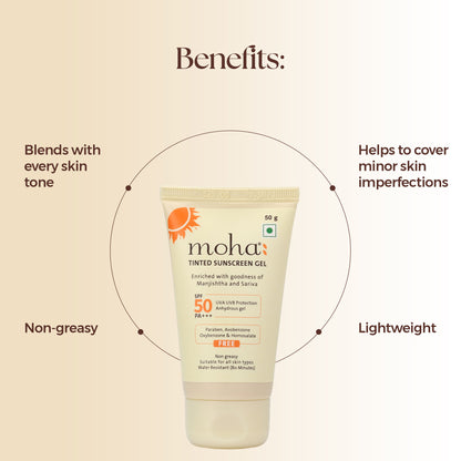 Moha Tinted Sunscreen Gel SPF 50 +++ Protect And Illuminate Skin With Manjishtha And Sariva