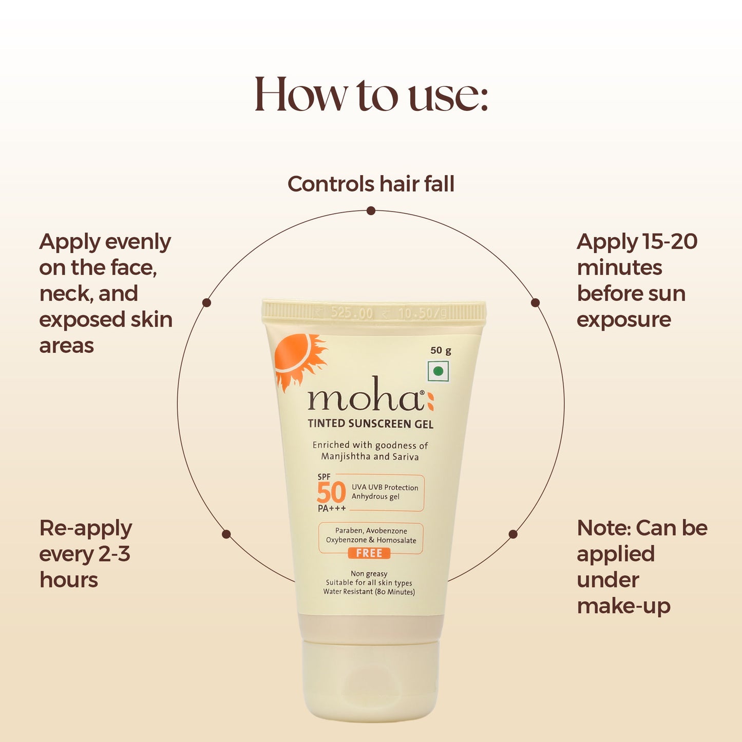 Moha Tinted Sunscreen Gel SPF 50 +++ Protect And Illuminate Skin With Manjishtha And Sariva