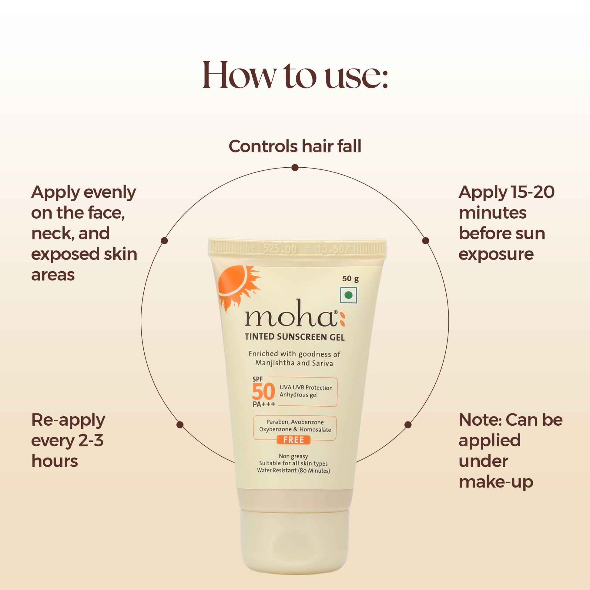 Moha Tinted Sunscreen Gel SPF 50 +++ Protect And Illuminate Skin With Manjishtha And Sariva