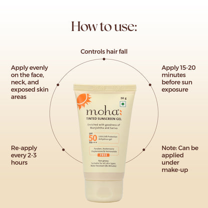 Moha Tinted Sunscreen Gel SPF 50 +++ Protect And Illuminate Skin With Manjishtha And Sariva