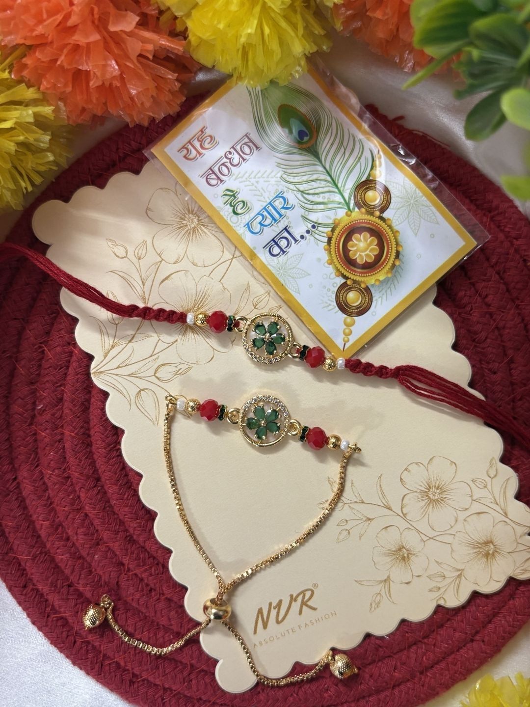 Anouk Set Of 2 Ad Drawstring Bhaiya Bhabhi Rakhi With Roli Chawal Chandan Mishri