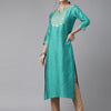 Dhiyona IE Women Sea Green Yoke Design Thread Work Floral Chanderi Silk Chanderi Silk Kurta
