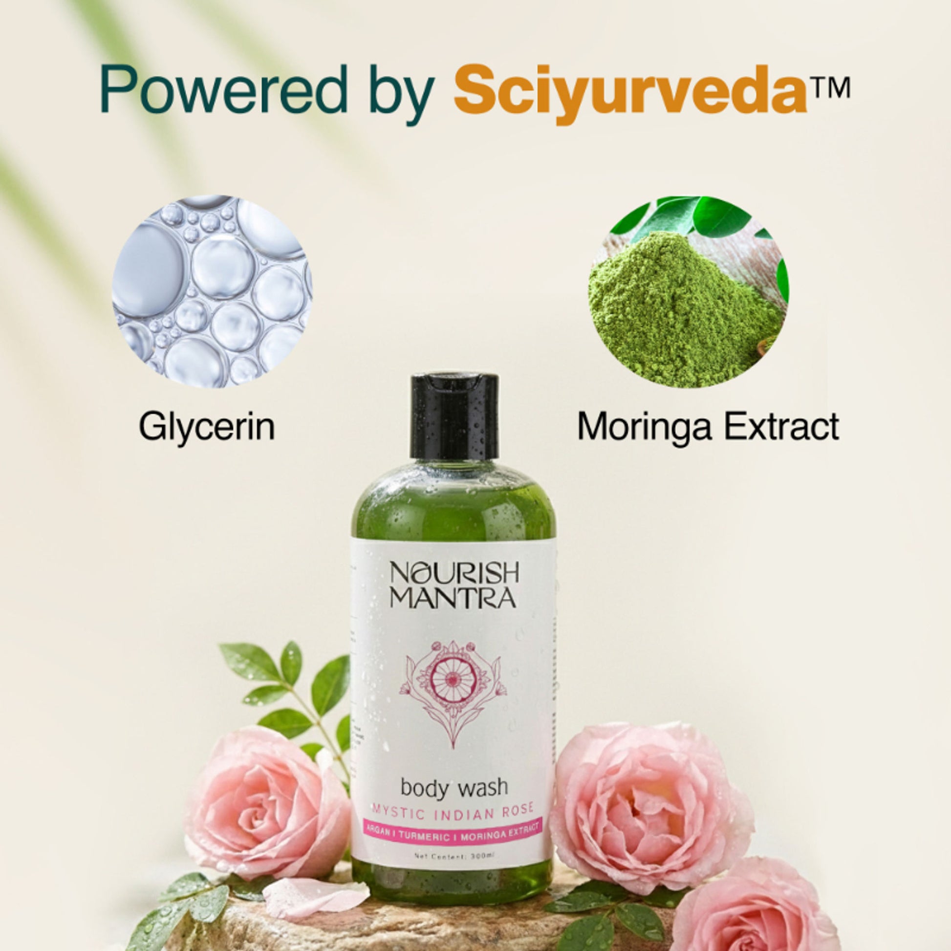 Nourish Mantra Mystic Indian Rose Exfoliating Body Wash for Radiant Skin & Gentle Exfoliation