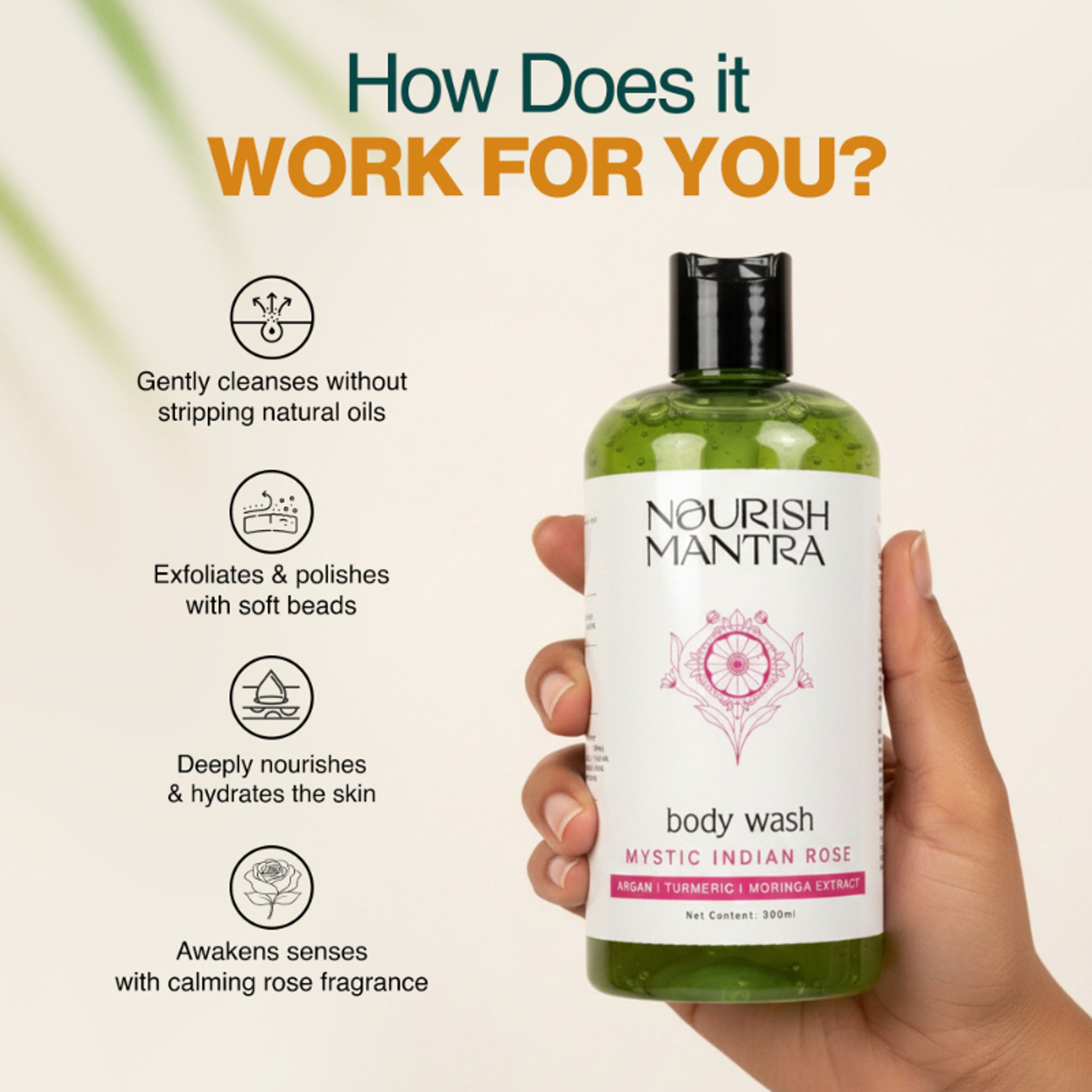 Nourish Mantra Mystic Indian Rose Exfoliating Body Wash for Radiant Skin & Gentle Exfoliation