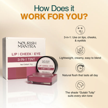 Nourish Mantra Lip, Cheek, & Eye Tint with Rich Pigment and Long-lasting Color 3 in 1