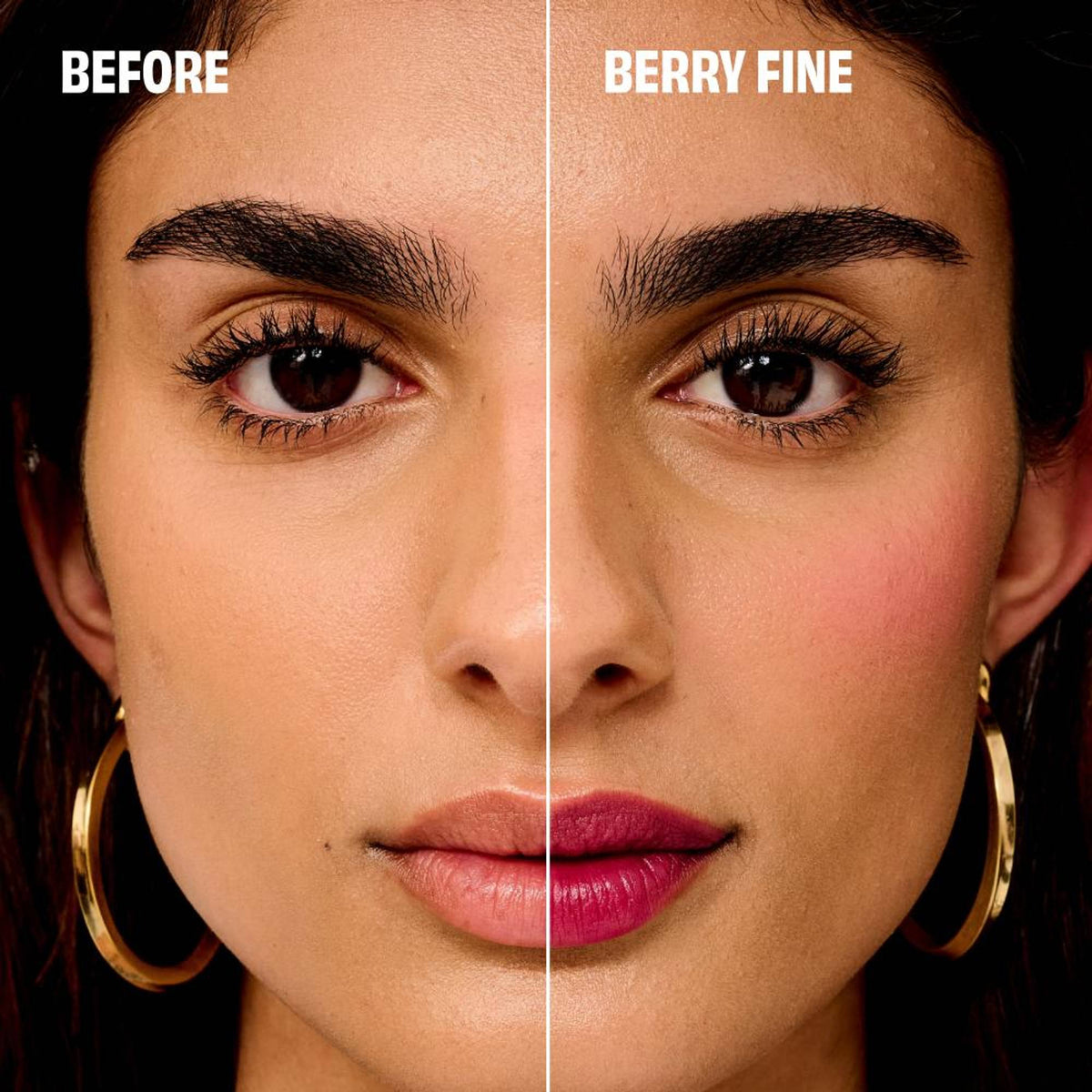 Benefit Cosmetics Benetint lip and cheek tint in Raspberry, showcasing the small glass bottle with rose tint liquid.