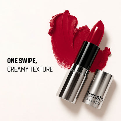 FLiCKA Flicka Tomato Bullet Lipstick in Shade 22, long-lasting matte finish with intense pigment and lightweight feel.